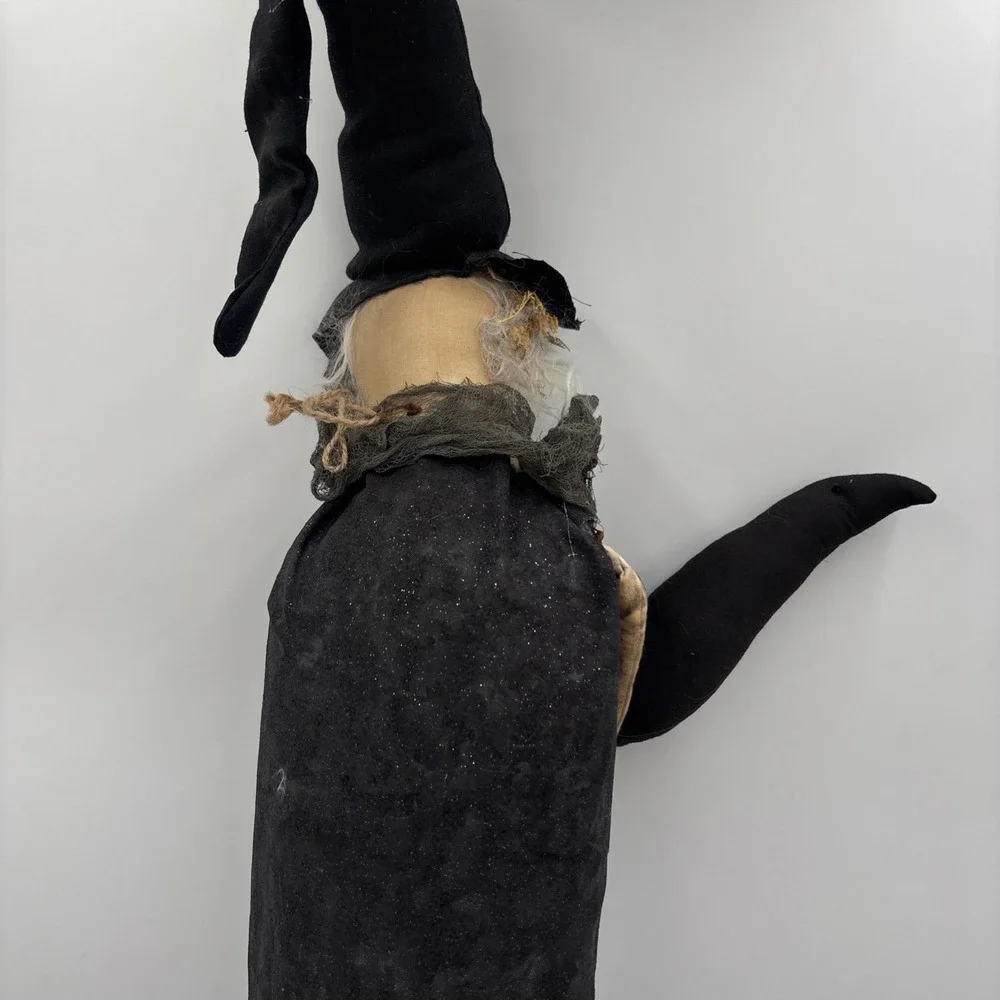 Handmade Scary Witch Doll with Crow Primitive Halloween Folk Art Decor 33in